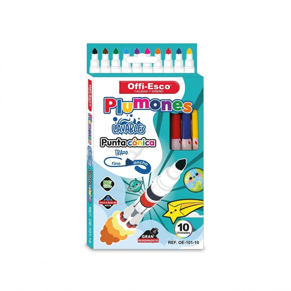 Plumones Offi-Esco Lavables x10 Punta Cónica OE-101/10 – Plumones Escolares