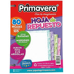 Repuesto de 80 Hojas a Rayas Para Folder 105 Estampada Primavera