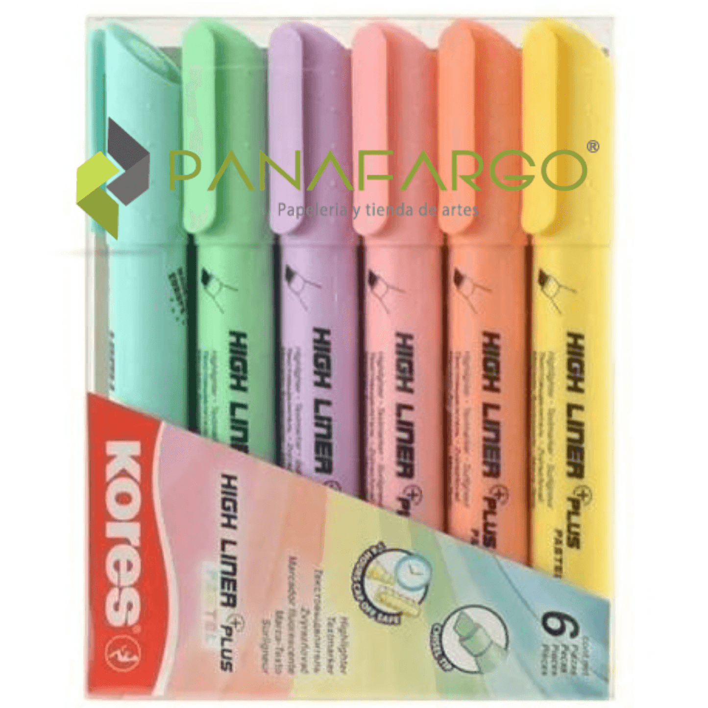 Resaltador Kores Pastel Grueso X 6 Colores Estuche Panafargo