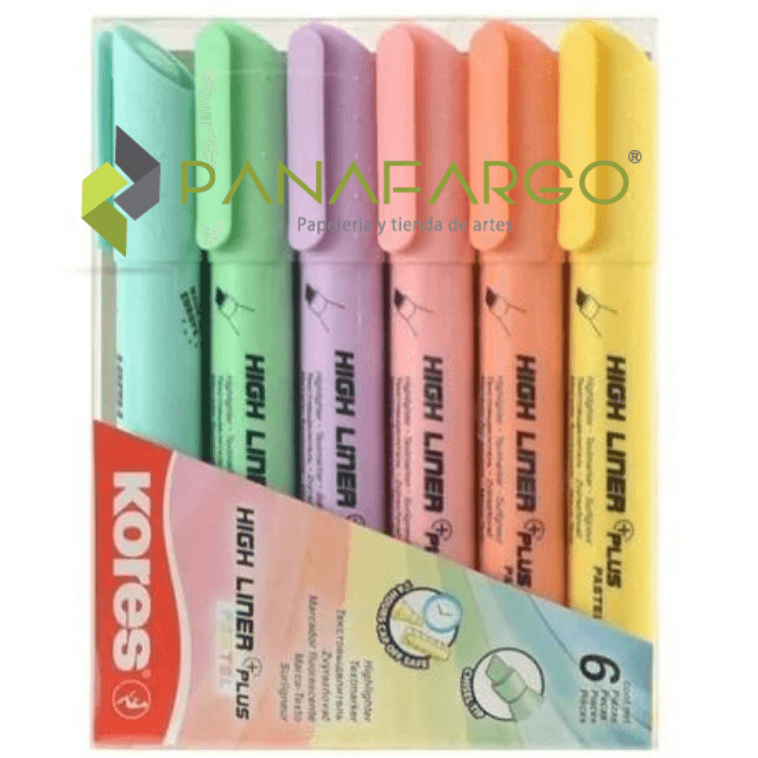 Resaltador Kores Pastel Grueso X 6 Colores Estuche Panafargo