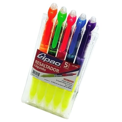Resaltadores Liquidos Doble Punta Estuche X5 Colores Variados Estuche