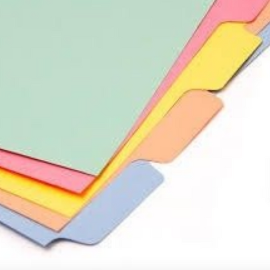 Separador De hojas carpetas az y archivos en todos los tipos de Cartulina de colores Panafargo