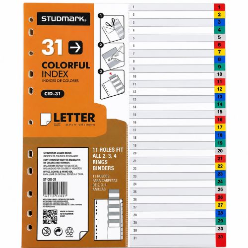 Separador para Folder de 31 Divisiones Studmark CID 31 | Índice de Colores