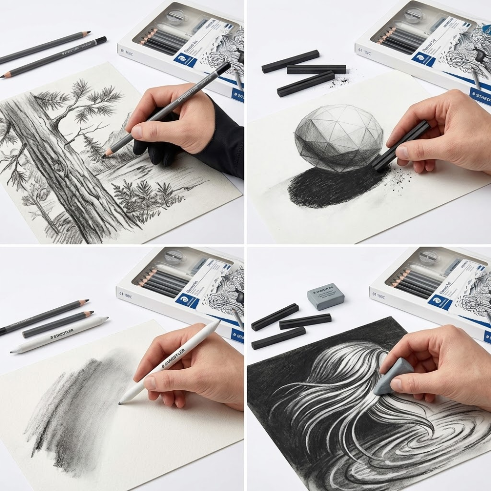 Set Staedtler Mars Lumograph Carboncillo x9