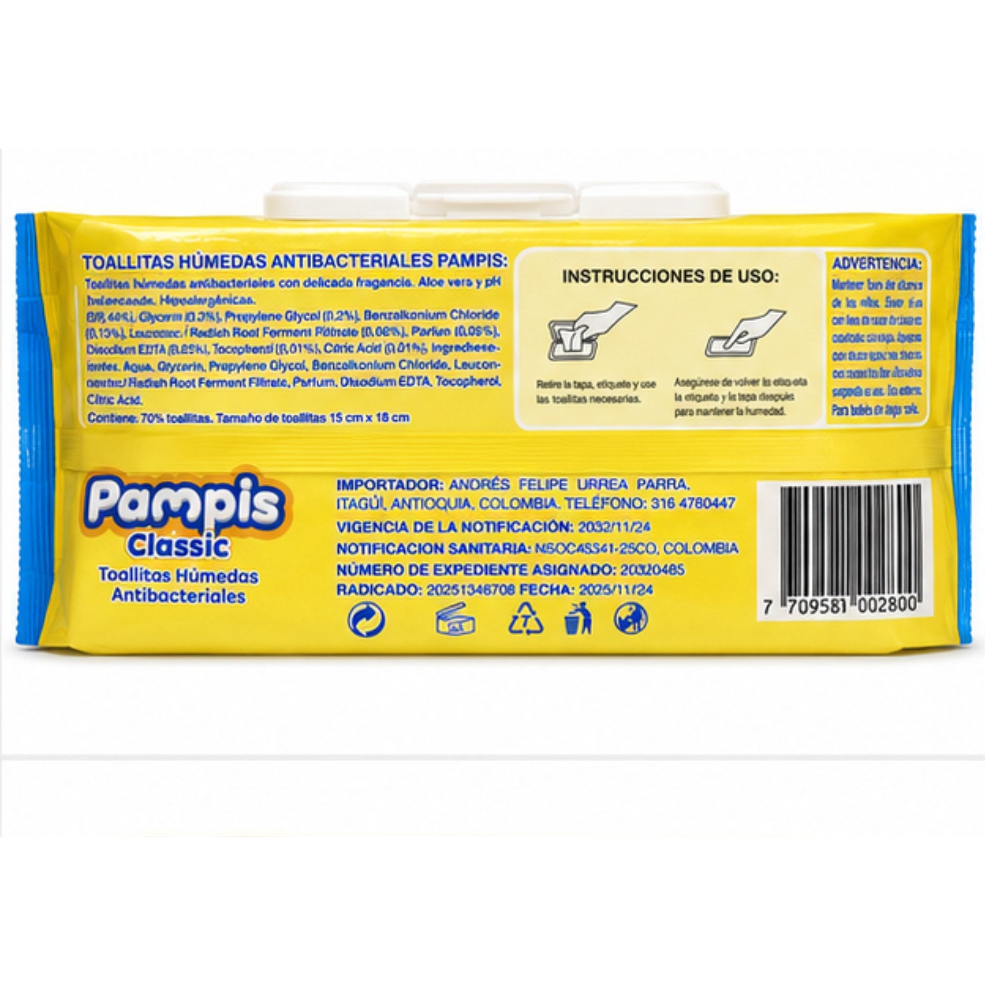 Toallitas Húmedas Antibacteriales Pampis Classic – Paquete x102 Unidades (Pague 70 Lleve 102)