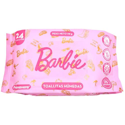 Toallitas o Pañitos Húmedas Barbie Primavera x 24 Unidades | Hipoalergénicas, Sin Alcohol y con Aloe Vera