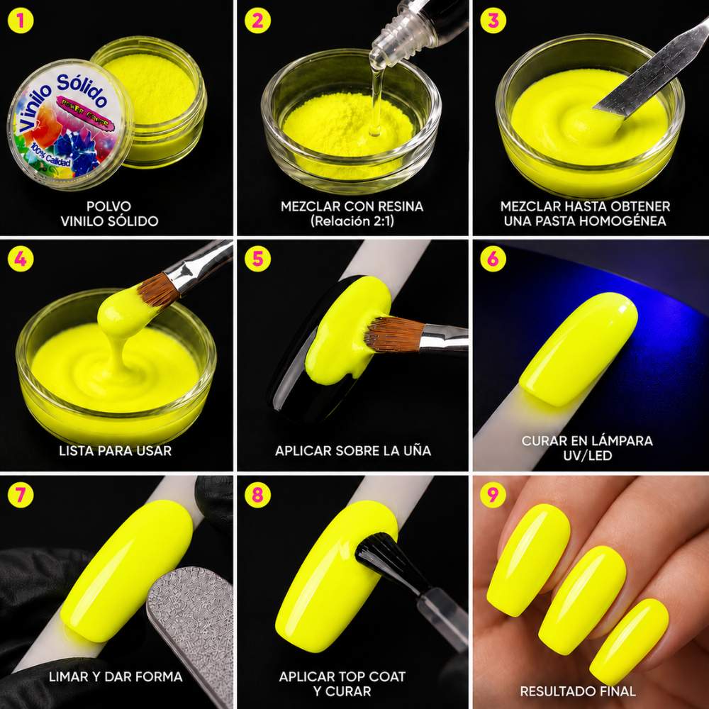 Vinilo Sólido en Polvo Power Color Amarillo Fluorescente Acrílico – 16 g (1)