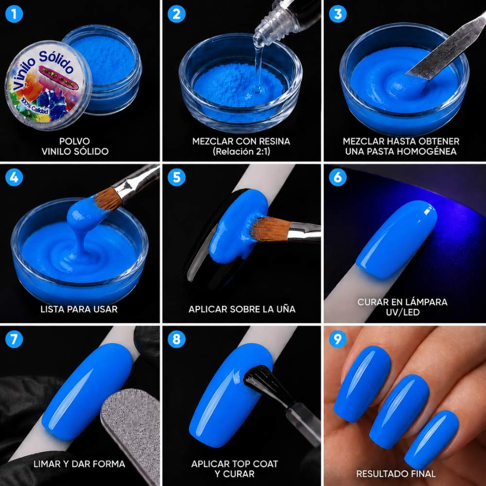 Vinilo Sólido en Polvo Power Color Azul Fluorescente Acrílico – 16 g (2)