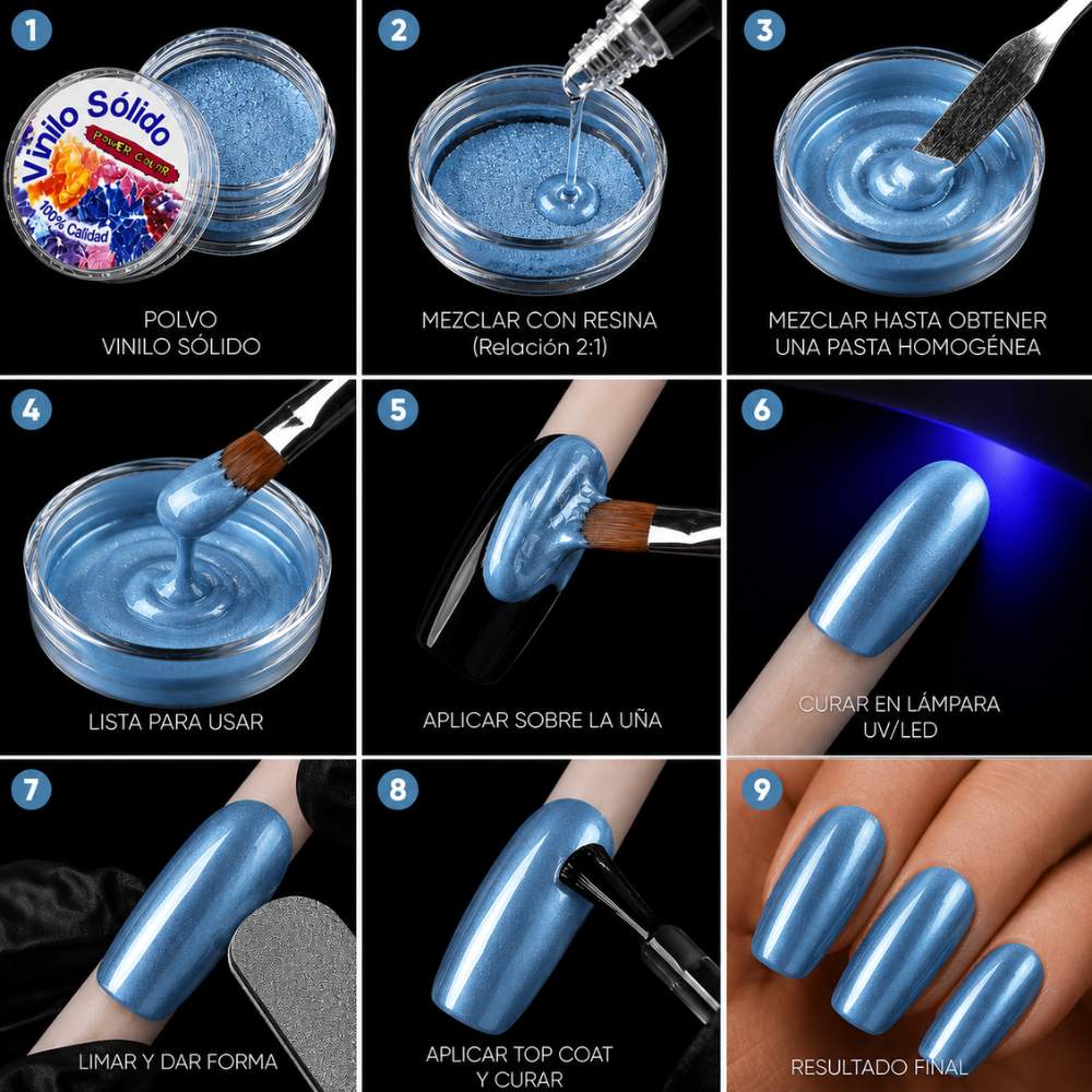 Vinilo Sólido en Polvo Power Color Iluminador Azul Metalico – 16 g (3)