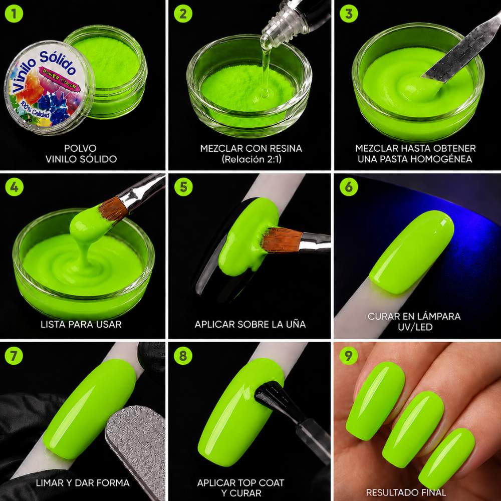 Vinilo Sólido en Polvo Power Color Limón Fluorescente Acrílico – 16 g (5)