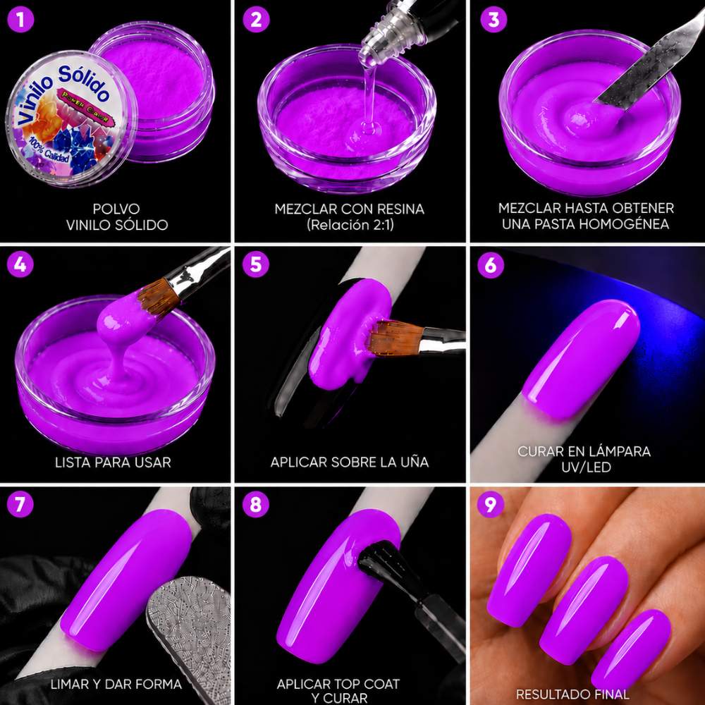 Vinilo Sólido en Polvo Power Color Morado Fluorescente Acrílico – 16 g (9)