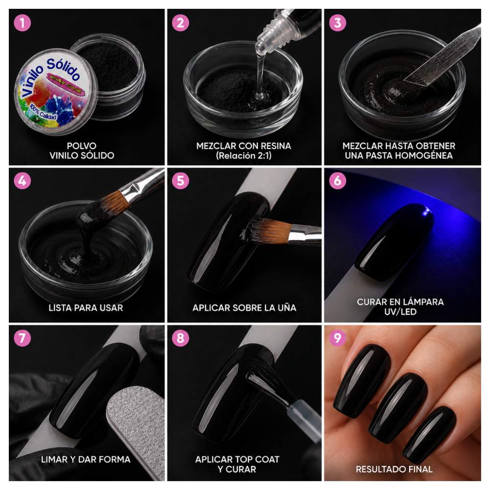 Vinilo Sólido en Polvo Power Color Negro Acrílico – 16 g