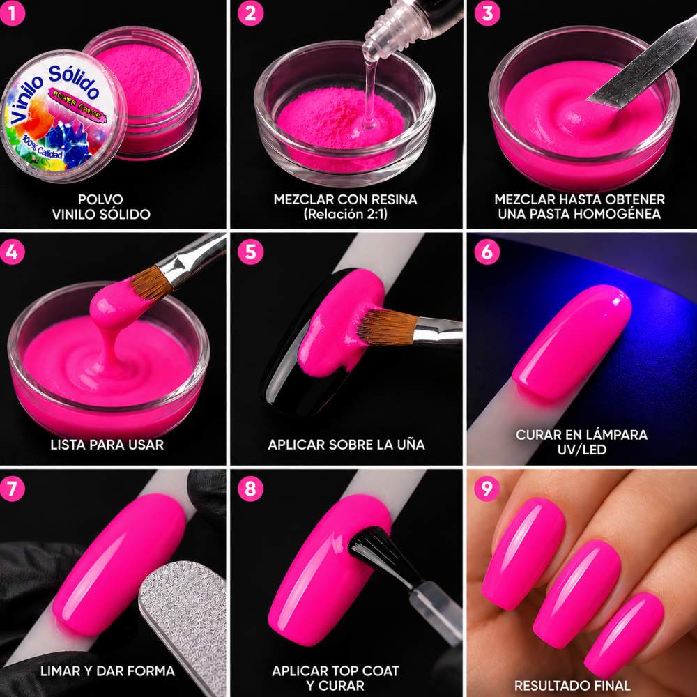 Vinilo Sólido en Polvo Power Color Magenta Fluorescente Acrílico – 16 g (7)