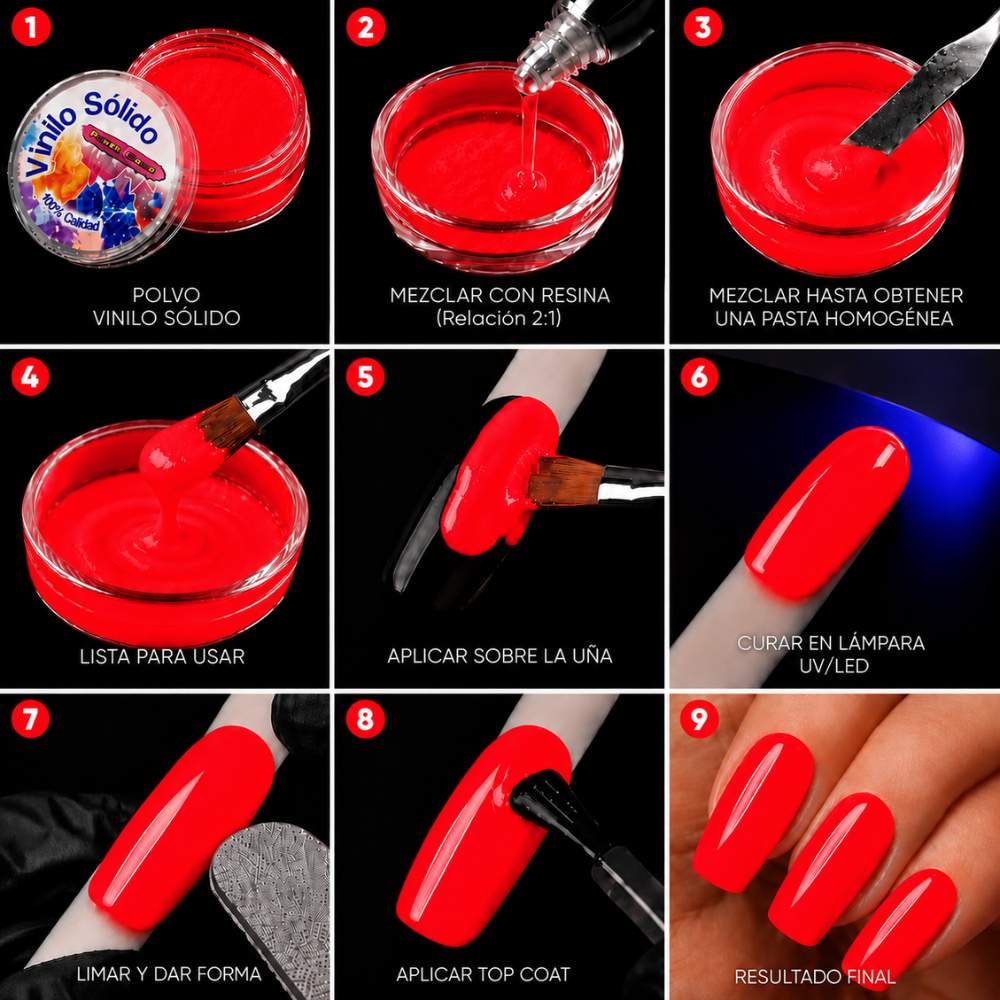 Vinilo Sólido en Polvo Power Color Rojo Fluorescente Acrílico – 16 g (3)