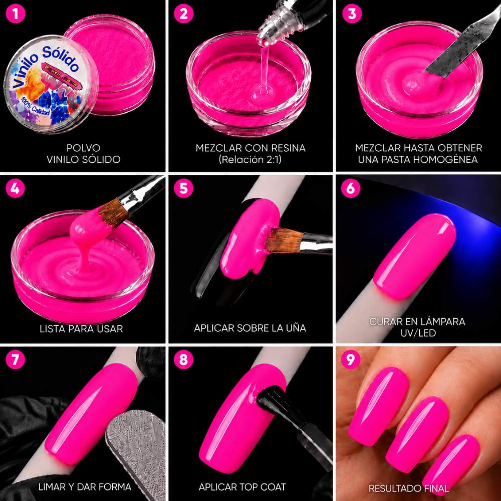 Vinilo Sólido en Polvo Power Color Rosa Fluorescente Acrílico – 16 g (8)