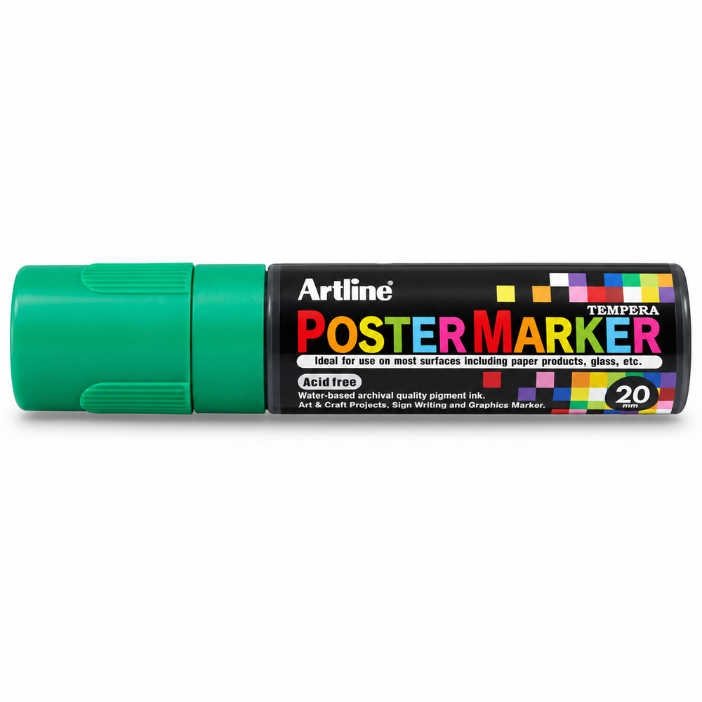 Imagen referencial editada de un marcador Artline Poster Marker EPP-20 verde de 20 mm sobre fondo blanco.