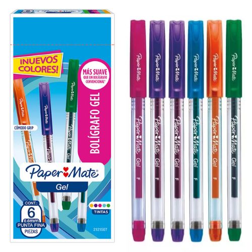 Boligrafo de gel paper mate caja surtida x6 varios colores