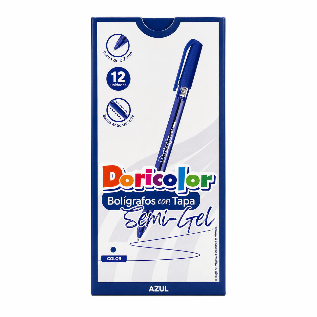 Bolígrafo Doricolor Semi-Gel 0.7 mm azul, caja x 12 unidades