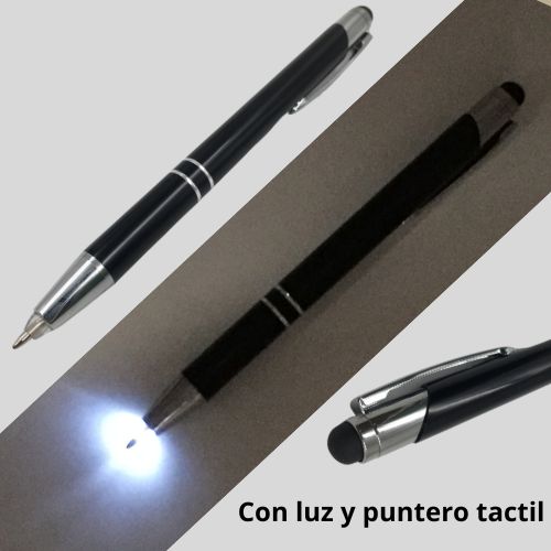 Boligrafo negro con luz y puntero tactil