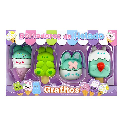 Borrador grafitos figuras kawaii helado
