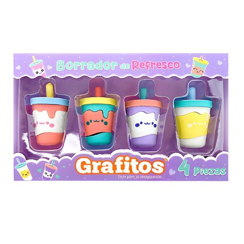 Borrador grafitos figuras kawaii refresco