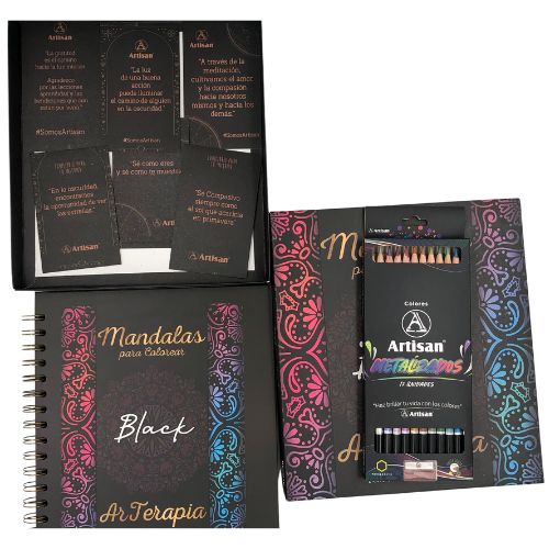 Caja black de mandalas colores metalizados artisan