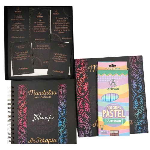 Caja black de mandalas colores pastel artisan