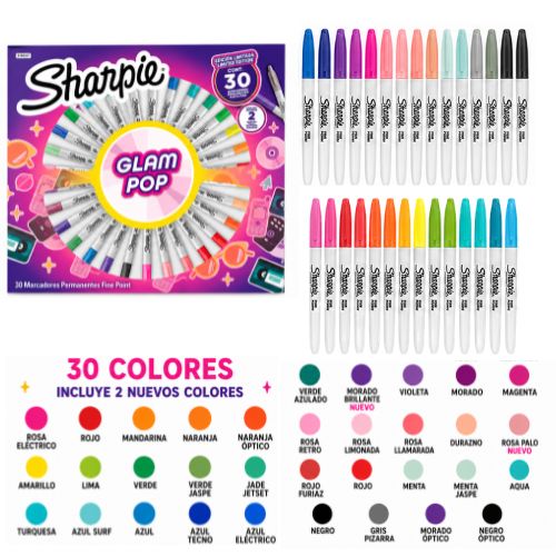 Ruleta Sharpie Glam Pop x30 unds - Marcadores Permanentes Punta Fina