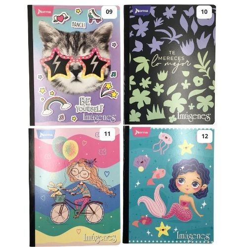 Cuaderno cosido imagenes 50 hojas linea corriente norma femenino 9 12 2025