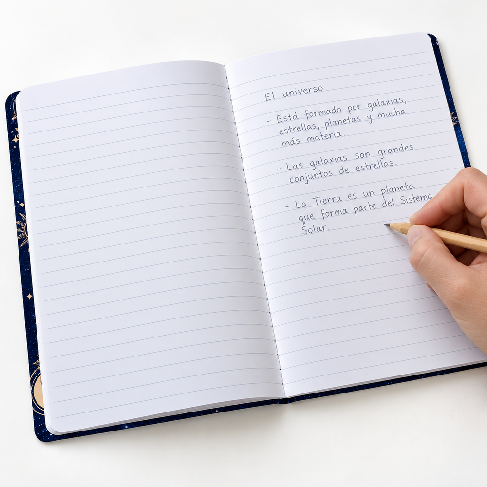Cuaderno Imágenes femenino cosido de línea corriente en uso. Imagen de referencia; el diseño de portada puede variar.