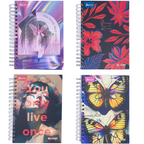 Small Hardcover Grid-Ruled Spiral Notebook, 5-Subject, Feminine Design