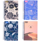 Small Hardcover Grid-Ruled Spiral Notebook, 5-Subject, Feminine Design