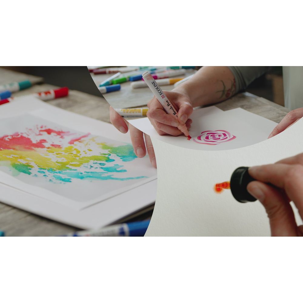 Ejemplo oficial de uso de Ecoline Brush Pen en ilustración y lettering; imagen de uso aplicable al set Red.