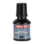 Tinta de recarga edding BT 30 negro, 30 ml para tablero blanco. Imagen referencial; envase puede variar según región.