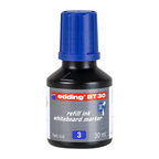 Tinta de recarga edding BT 30 azul, 30 ml para tablero blanco. Imagen referencial; envase puede variar según región.