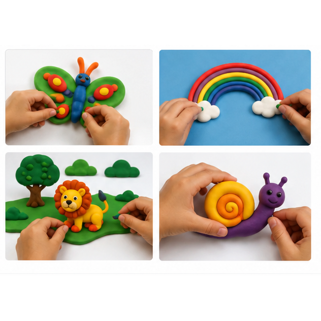 Faber-Castell Diverplasty x8 - ejemplos de uso y figuras de plastilina