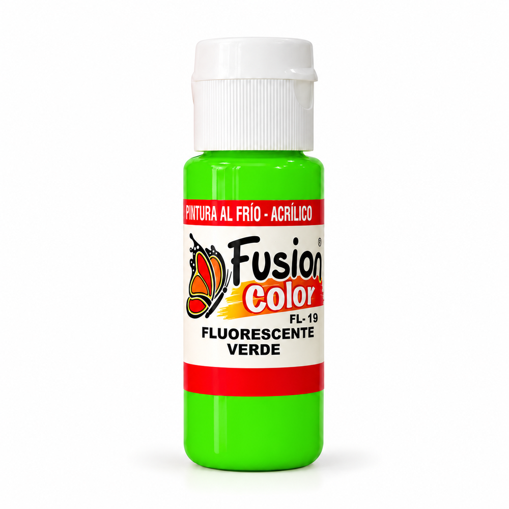 Imagen referencial: pintura acrílica fluorescente Fusion Color verde 60 cc, vista principal