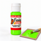 Imagen referencial: pintura acrílica fluorescente Fusion Color verde lima 60 cc, ejemplo de uso sobre cartón