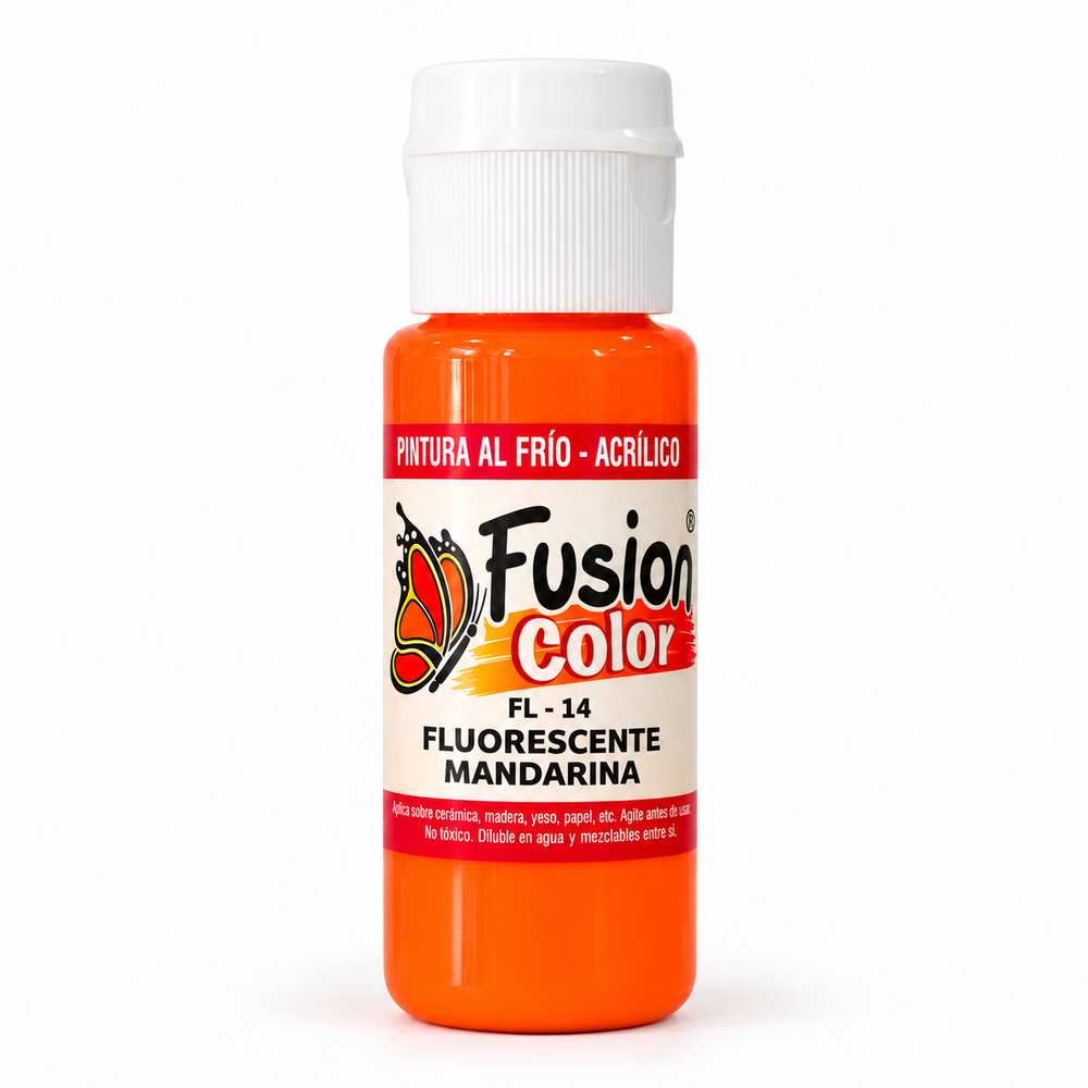 Imagen referencial: Pintura acrílica fluorescente Fusion Color mandarina 60 cc, vista principal