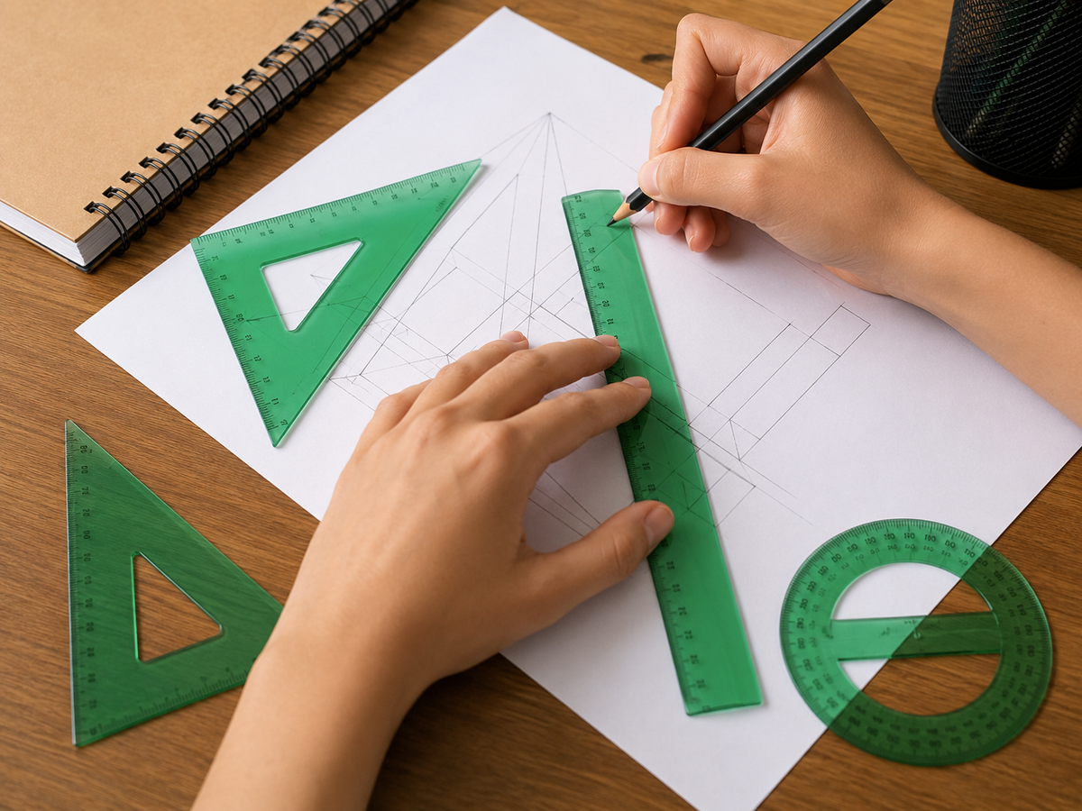 Ejemplo de uso del juego geométrico Faber-Castell en dibujo técnico
