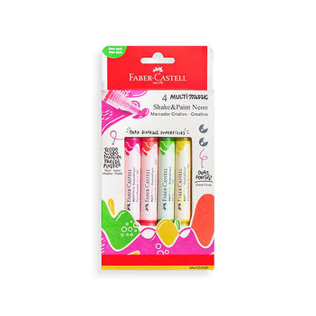Marcador Acrílico Faber-Castell Shake & Paint Neón x4, presentación original