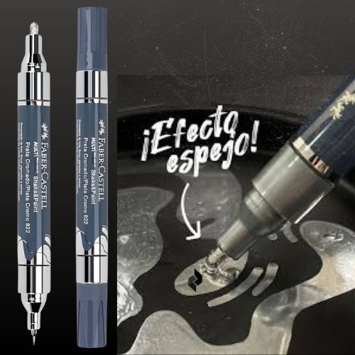 Marcador espejo doble punta plata cromo 822 efecto espejo de faber castell