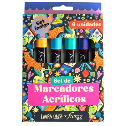 Marcadores Acrílicos  x6 Colores Índigo - Franco Arte
