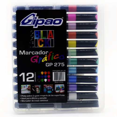 Marcadores graficos x12 unipunta gipao black