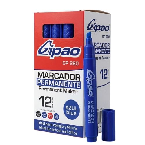 Marcador Permanente Azul Gipao GP 280 con punta biselada