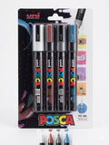 Estuche de 4 Marcadores POSCA PC-5M – Selección Azul Metálico y Tonos Profesionales