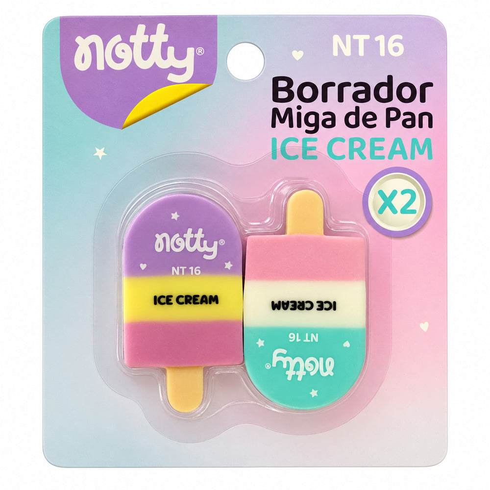 Borradores Notty Ice Cream Tipo Paleta x2 NT/16, presentación original sobre fondo blanco