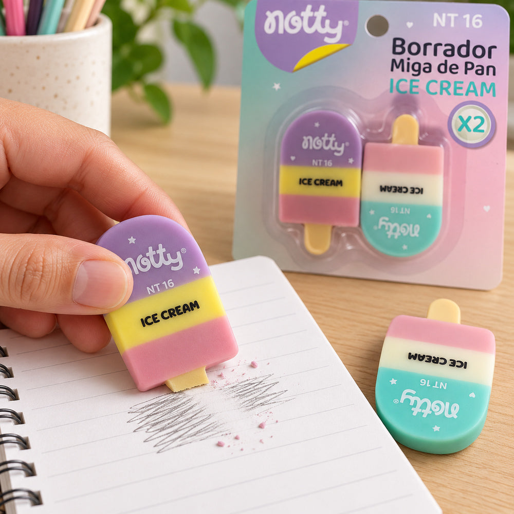 Ejemplo ilustrativo de uso: Borradores Notty Ice Cream Tipo Paleta x2 NT/16