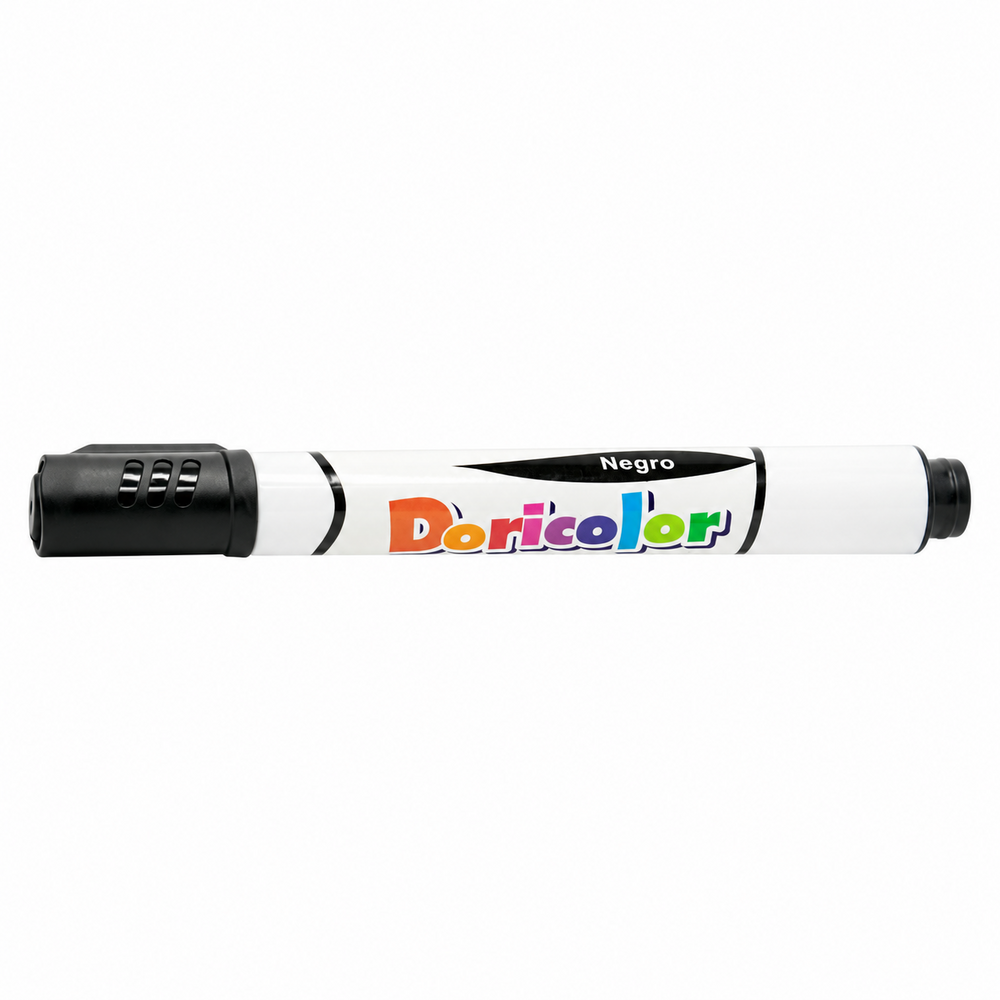Marcador borrable Doricolor negro, una unidad sobre fondo blanco