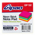Taco de Notas Adhesivas Gipao Colores Surtidos x200 GP/52, presentación original sobre fondo blanco